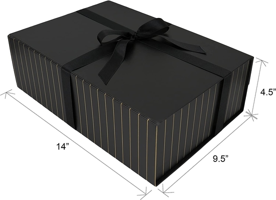 Kotak Hadiah Magnetik Pita Panjang Karton Matte Black