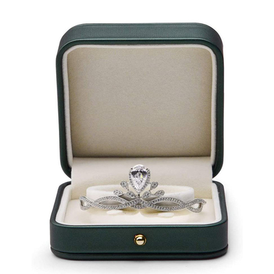 Kotak Penyimpanan Perhiasan Kulit Cincin Biru Baja Cantik