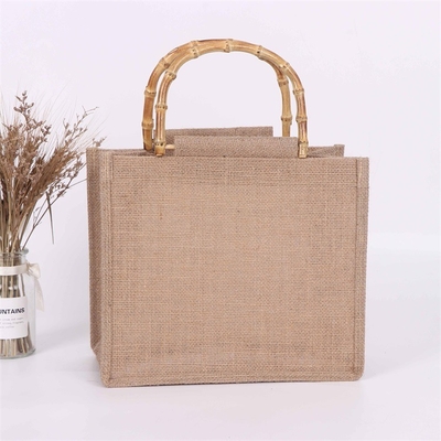 Tas Tote Goni Belanja yang Dapat Digunakan Kembali Tas Tote Rami Pegangan Bambu