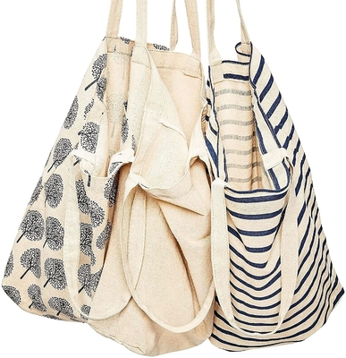 Tas Tote Kain Katun Kanvas yang Dapat Digunakan Kembali untuk Toko Kelontong, Belanja 15x16,5 inci