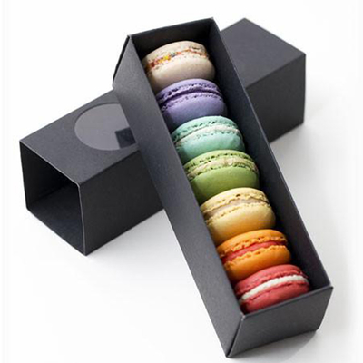 Hadiah Kemasan Karton Hitam Mewah Kotak Macaron Slider Dengan Jendela