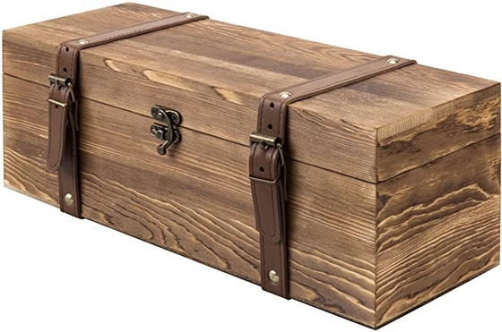 harga yang pantas Vintage Brown Wood Single Bottle Gift Kotak Anggur Kayu Dengan Tali Kulit Buatan on line