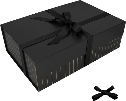 harga yang pantas Kotak Hadiah Magnetik Pita Panjang Karton Matte Black on line