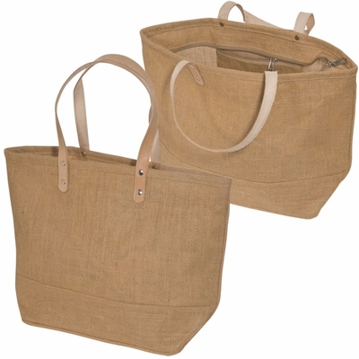 harga yang pantas Tas Tote Goni Katun Rumah Tangga Besar Dengan Pegangan Kulit on line